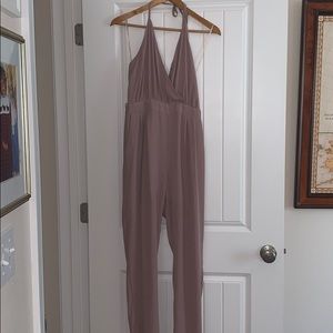 Halter Beige Chiffon Jumpsuit